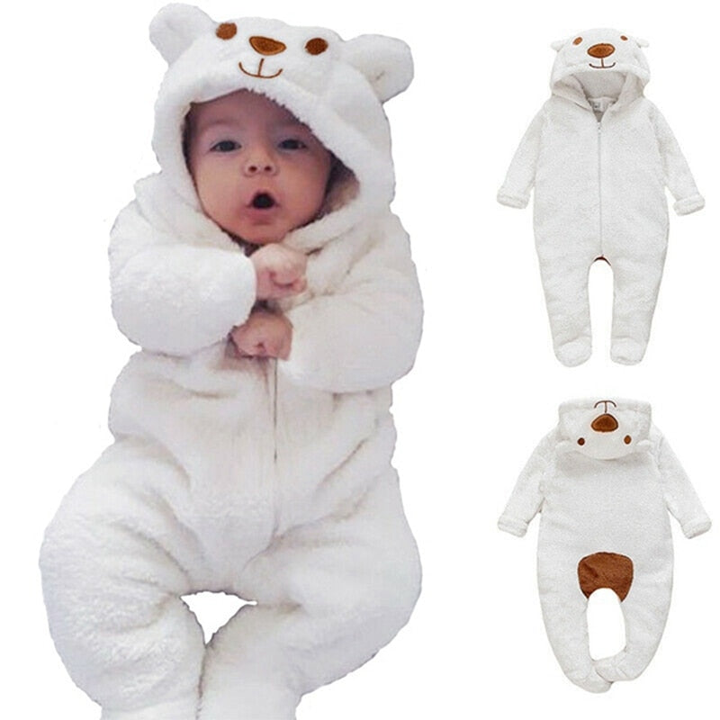 0 12Months Newborn Baby Boy Girl Kids Bear Hooded Romper Jumpsuit