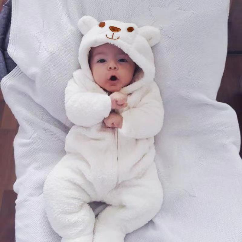 0 12Months Newborn Baby Boy Girl Kids Bear Hooded Romper Jumpsuit