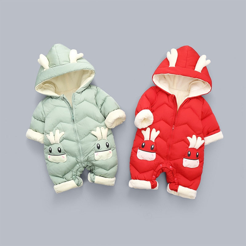 2021 New Born Baby Girl Clothes Winter Snowsuit Plus Velvet Thick Baby