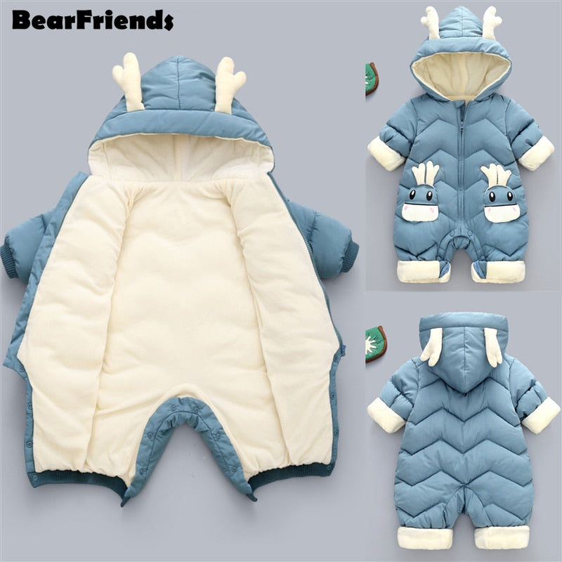 2021 New Born Baby Girl Clothes Winter Snowsuit Plus Velvet Thick Baby