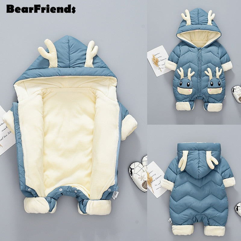 2021 New Born Baby Girl Clothes Winter Snowsuit Plus Velvet Thick Baby