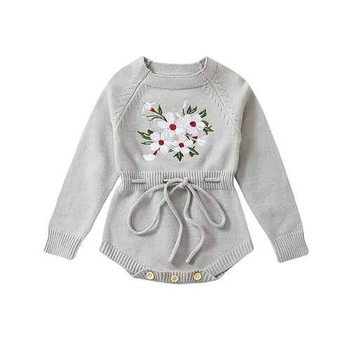 Embroidery Floral Baby Girls Sweater Romper Newborn Long Sleeve Knit