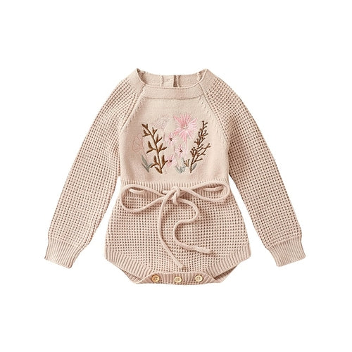 Embroidery Floral Baby Girls Sweater Romper Newborn Long Sleeve Knit