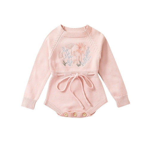 Embroidery Floral Baby Girls Sweater Romper Newborn Long Sleeve Knit