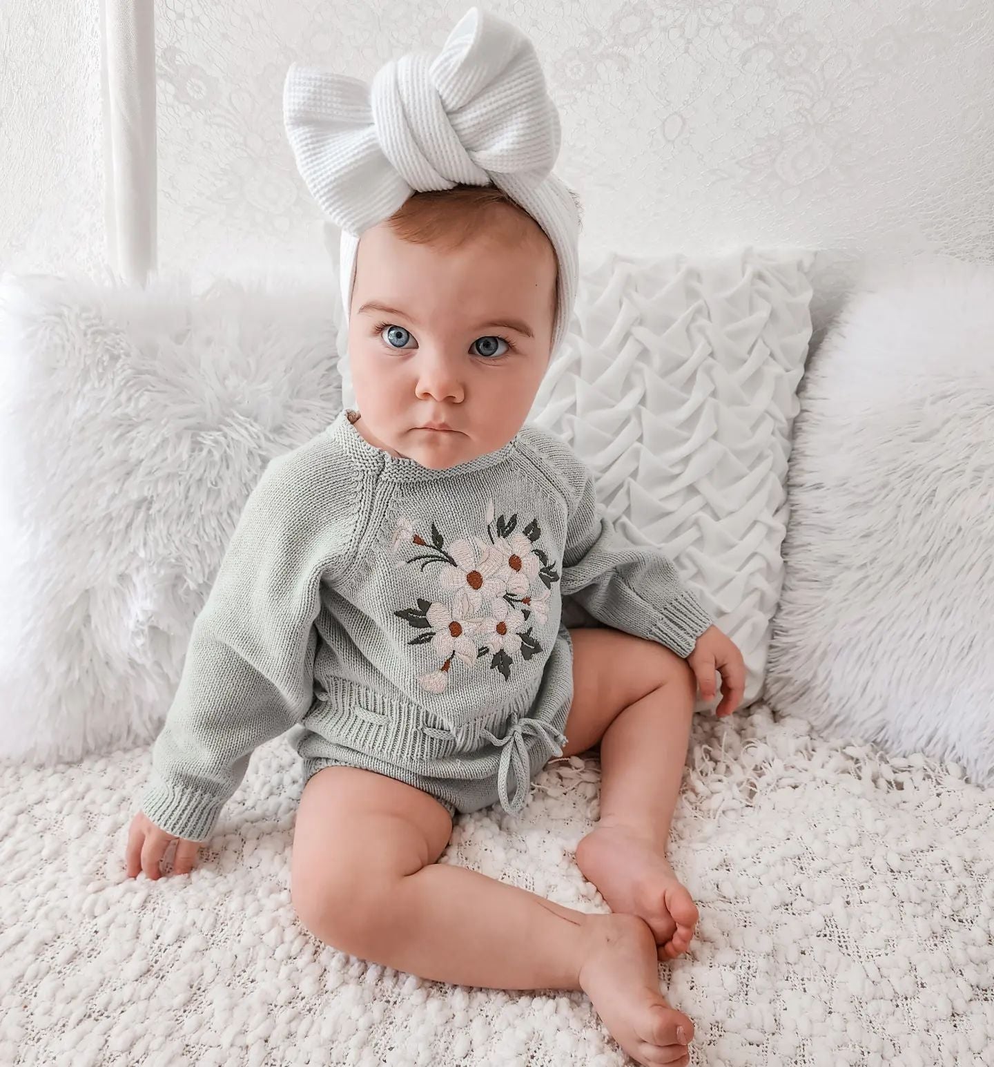 Embroidery Floral Baby Girls Sweater Romper Newborn Long Sleeve Knit