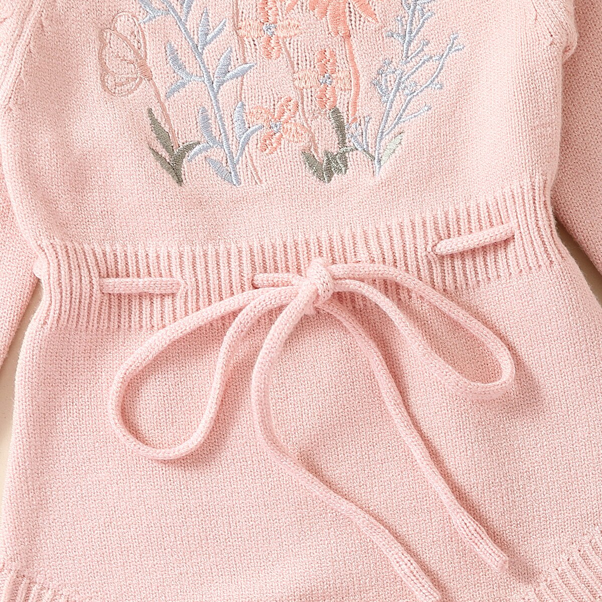 Embroidery Floral Baby Girls Sweater Romper Newborn Long Sleeve Knit