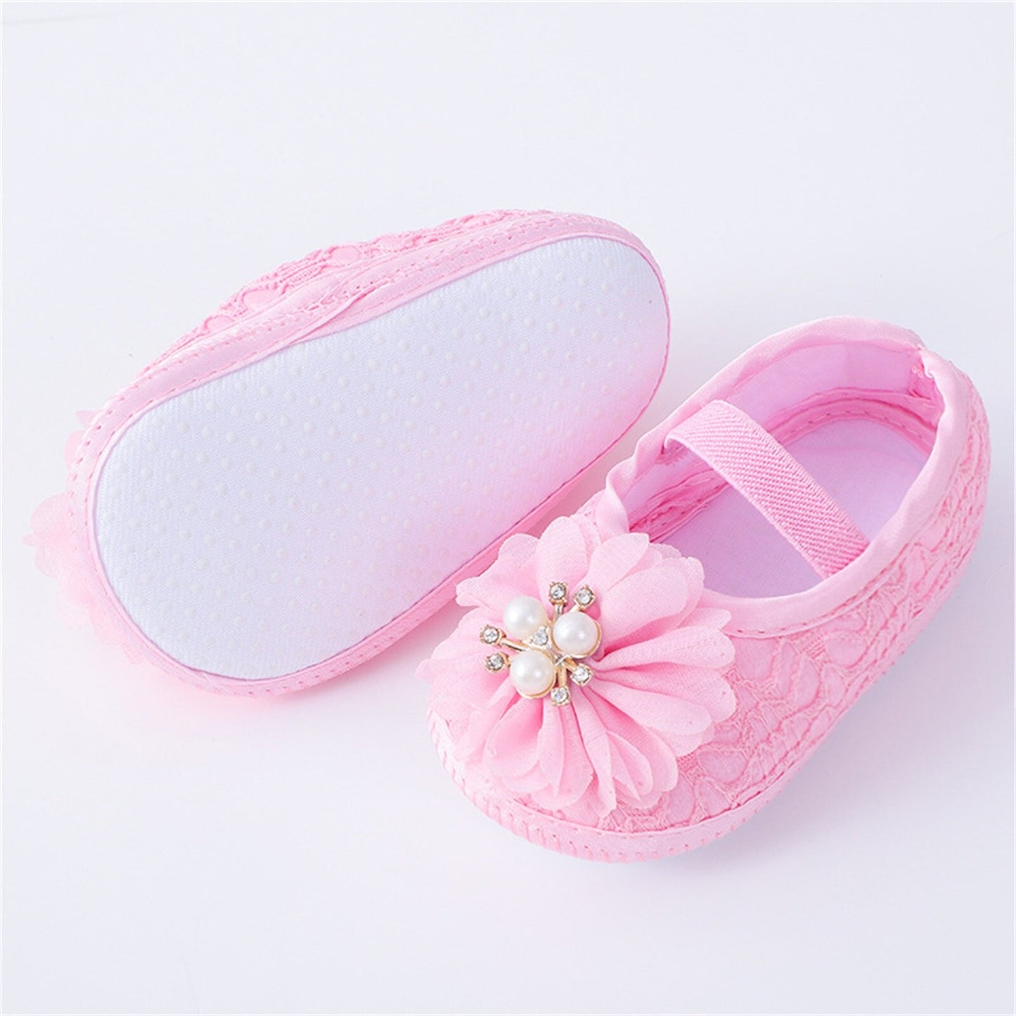 Infant Baby Girls Flats and Headband Soft Sole Non slip Pearl Flower