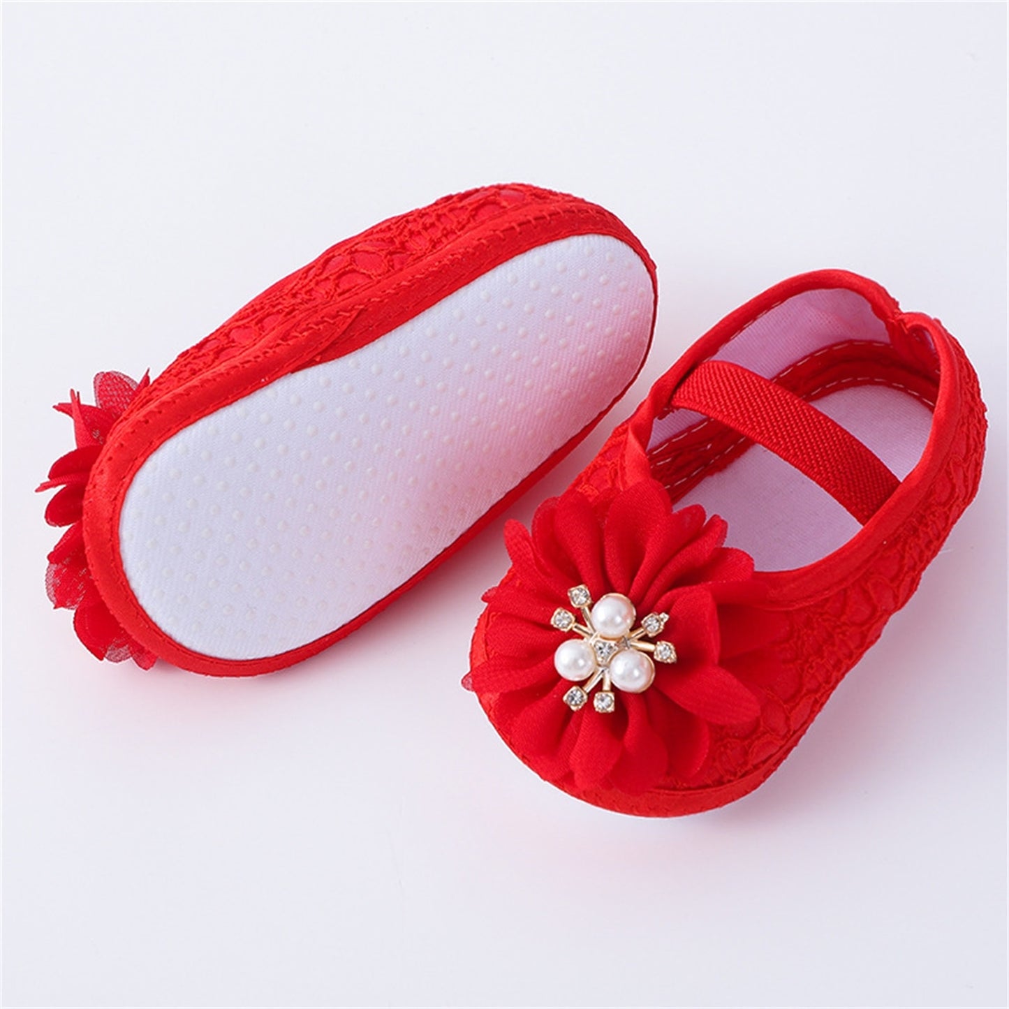 Infant Baby Girls Flats and Headband Soft Sole Non slip Pearl Flower