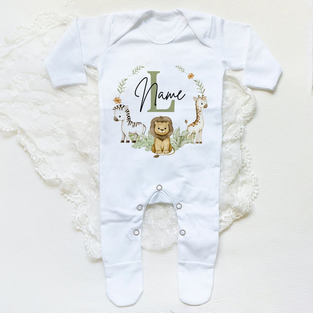 Personalised Babygrow Sleepsuit Forest Animal Wreath Print Baby