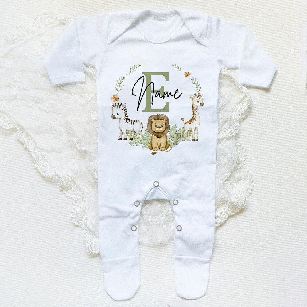 Personalised Babygrow Sleepsuit Forest Animal Wreath Print Baby
