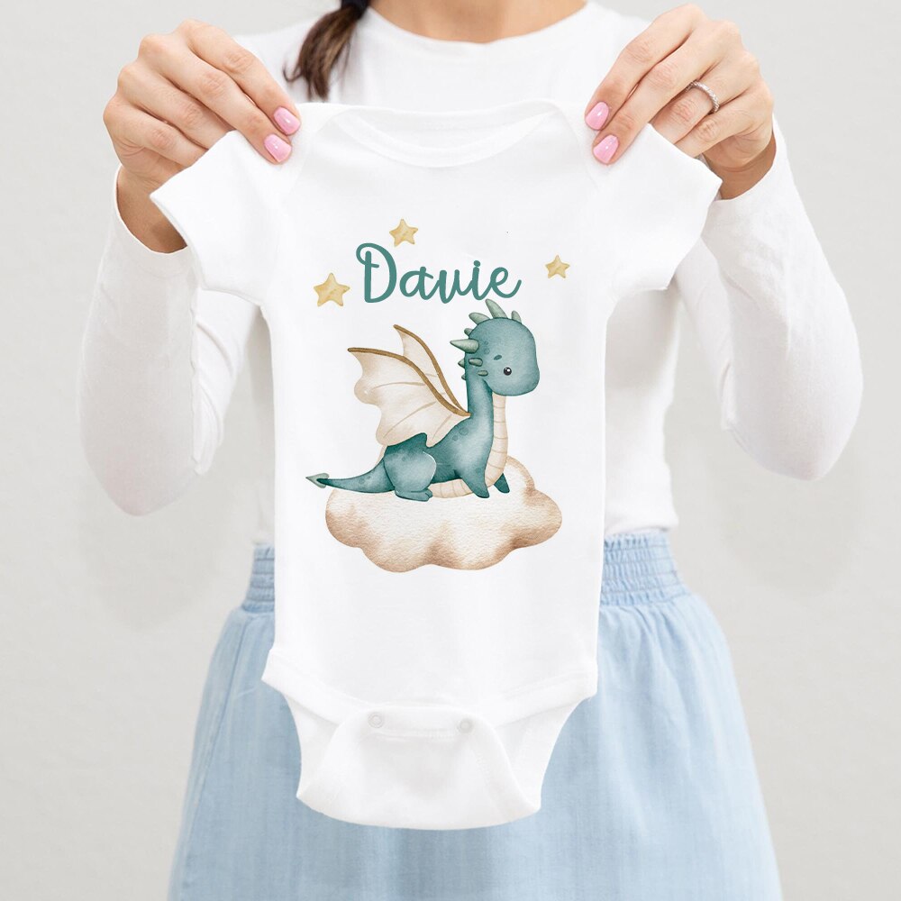 Personalized Dragon Baby Bodysuit Custom Name Infant Cute Romper Boys