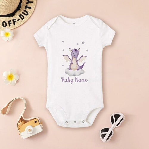 Personalized Dragon Baby Bodysuit Custom Name Infant Cute Romper Boys