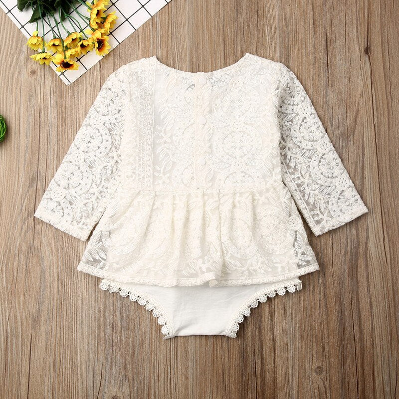 RUEWEY Newborn Baby Girl Lace Clothes Autumn Bodysuit Long Sleeve Tops