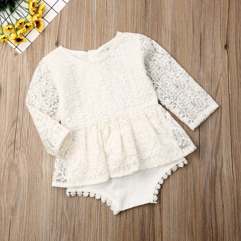 RUEWEY Newborn Baby Girl Lace Clothes Autumn Bodysuit Long Sleeve Tops